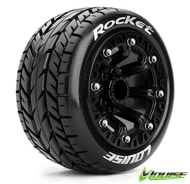 Louise ST-ROCKET Stadium Truck Soft Tires on 2.2" Black Wheels (