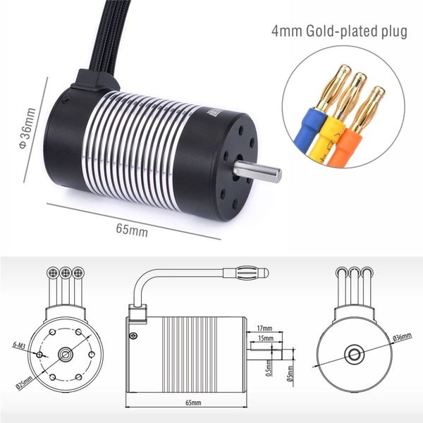 Surpass Hobby 3665 4pol BL WP Sensorløs 3100KV 5mm 
