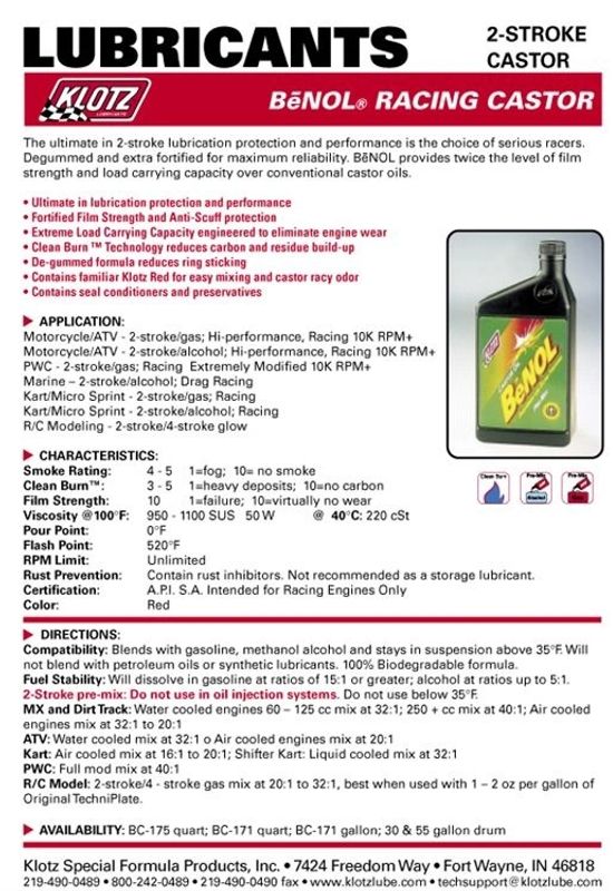 BC175 - Klotz® BeNOL® Castor/Recin Olje 0.47l (1 pint)